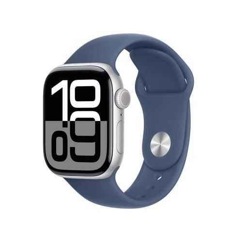 Apple Watch Series 10 GPS 42mm - Alumínio Prateado | Bracelete Desportiva Azul Denim - M L Sale