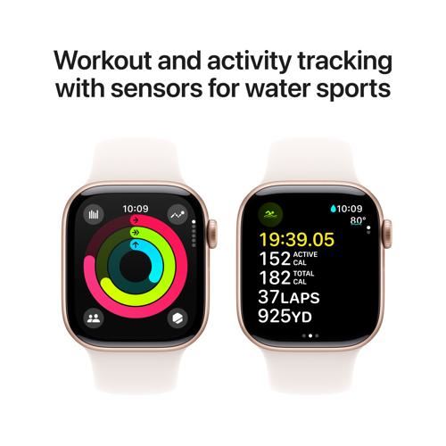 Apple Watch Series 10 GPS 42mm - Alumínio Rosa Dourado | Bracelete Desportiva Rosa Leve - M L Online