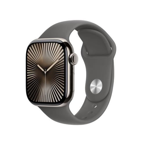 Apple Watch Series 10 GPS 42mm - Cellular - Titânio Natural | Bracelete Desportiva Cinzento Rocha - M L Sale