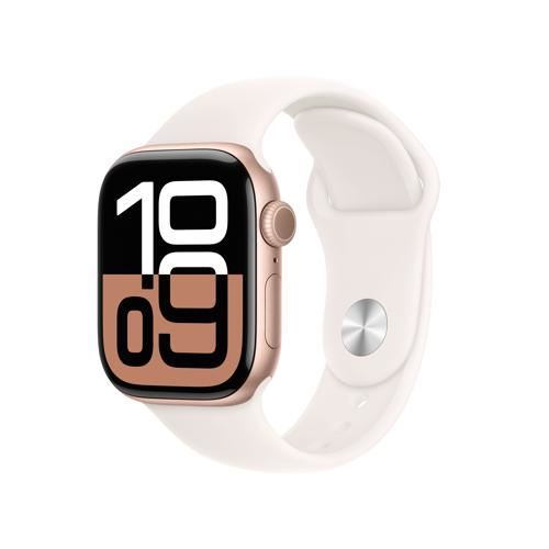 Apple Watch Series 10 GPS 42mm - Alumínio Rosa Dourado | Bracelete Desportiva Rosa Leve - M L Online