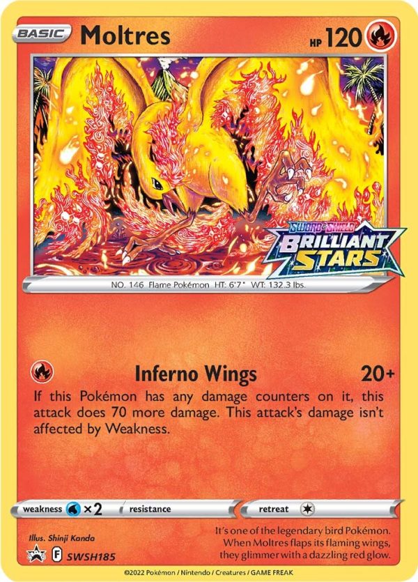 Moltres (SWSH185) (Prerelease Promo) [Sword & Shield: Black Star Promos] on Sale